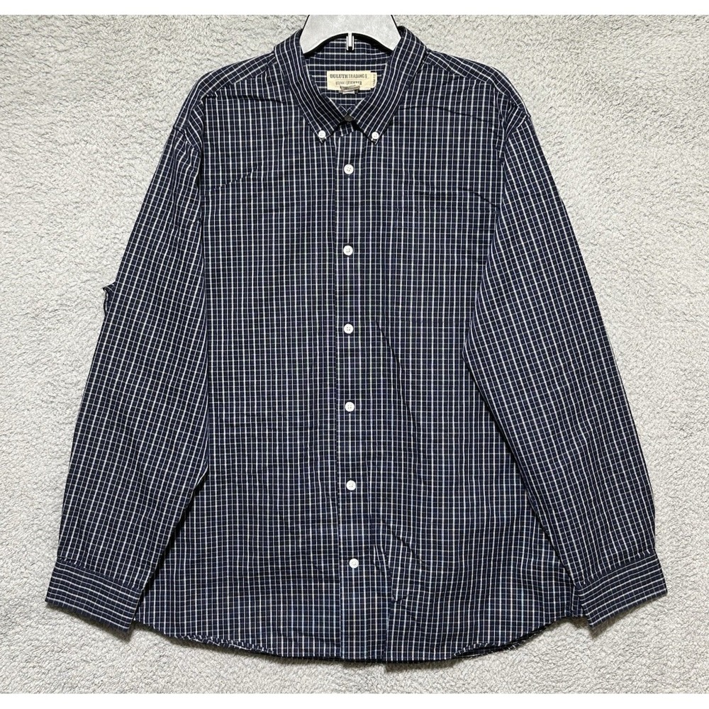 Duluth Trading Co Men's XXL Trim Fit WrinkleFighter Blue Plaid Button Up Shirt